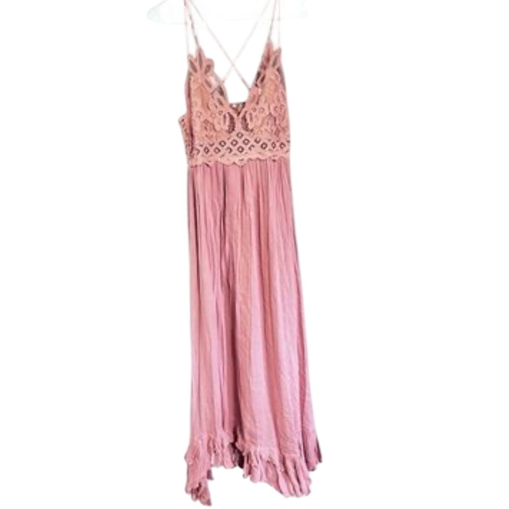 NWT Free People Intimately Adella Maxi‎ Dress Rose Pink Lace Boho Medium